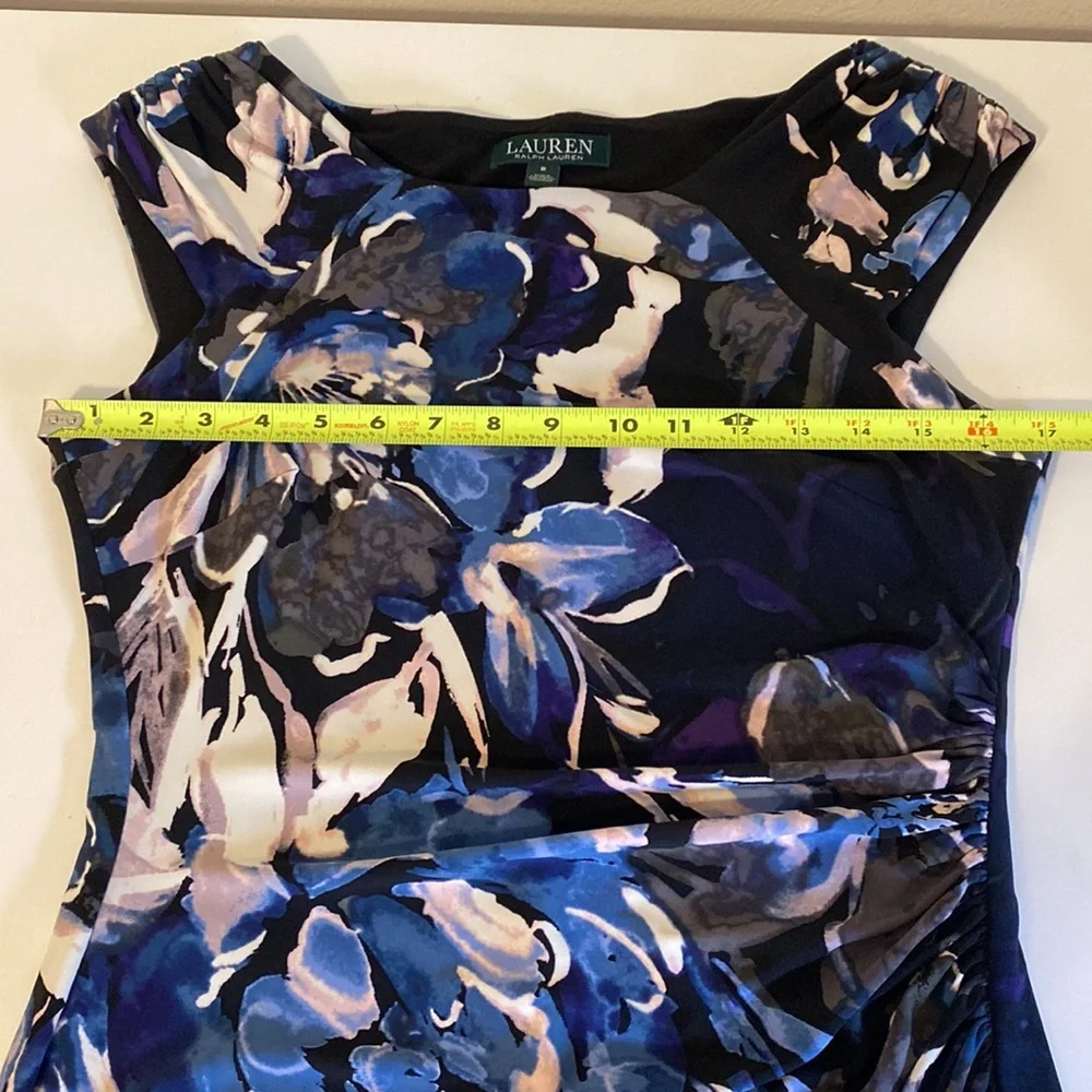 Lauren Ralph Lauren Navy Floral Cap-Sleeve Dress size 8 fully lined - Picture 5 of 12